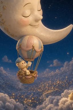 Lullo's balloon rising toward the sleeping Moon