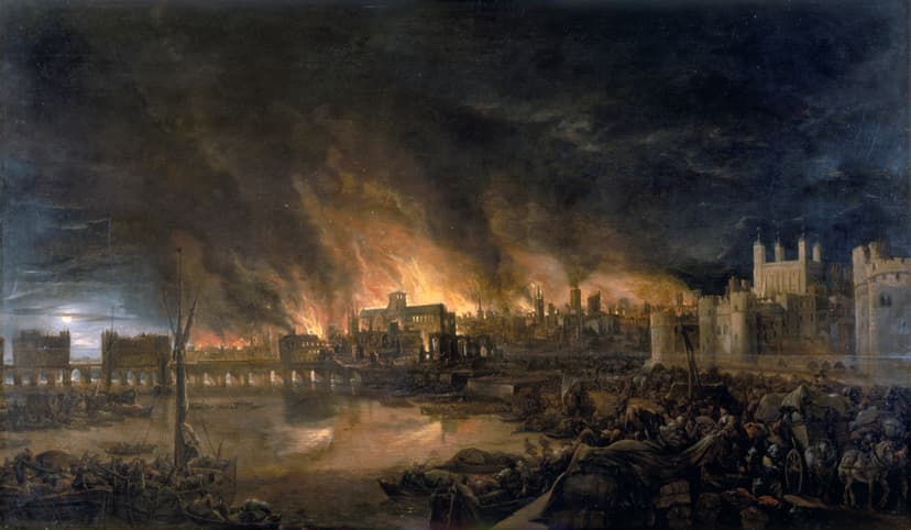 The Great Fire of London, 1675 painting showing the city ablaze