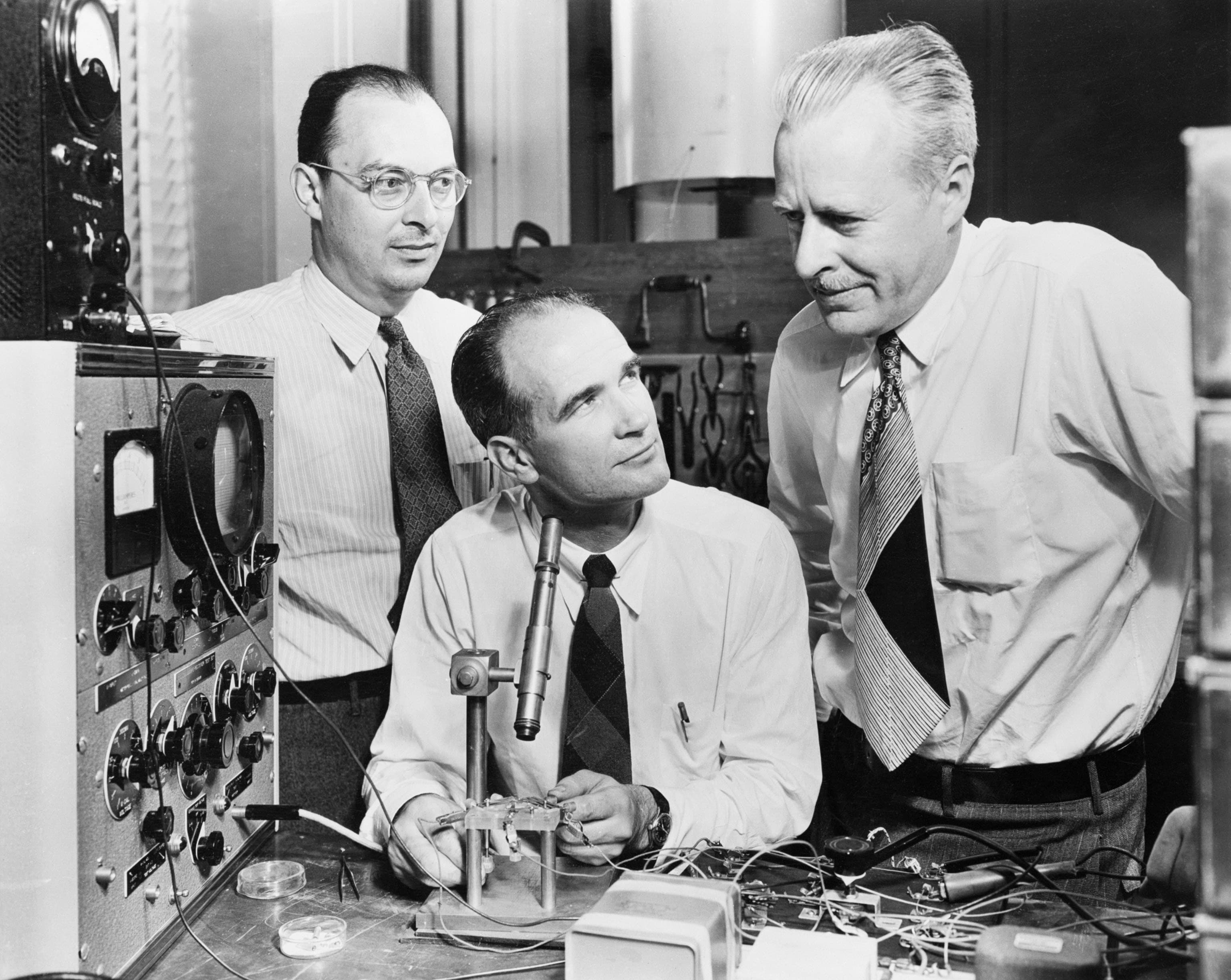 John Bardeen, William Shockley, and Walter Brattain at Bell Labs, 1948