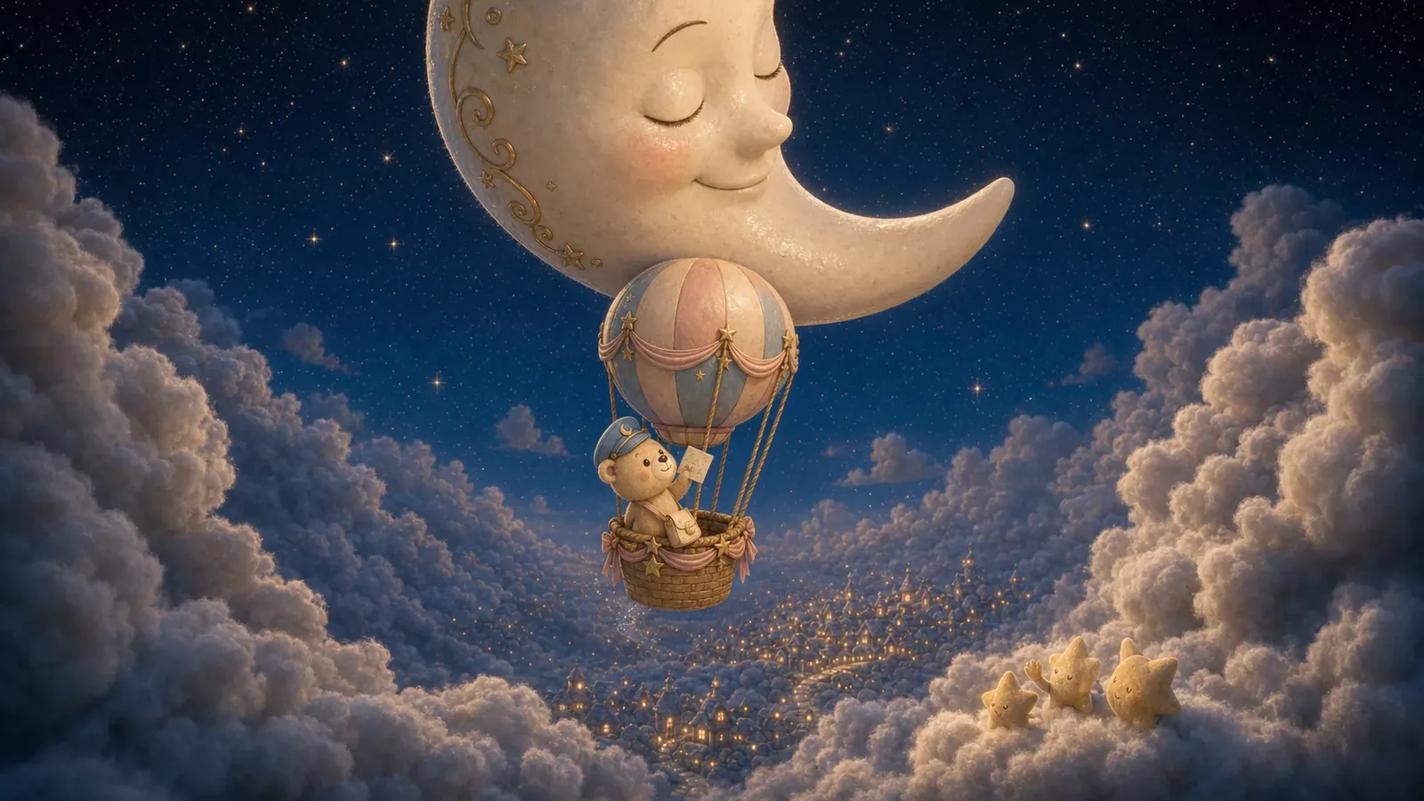 Lullo's balloon rising toward the sleeping Moon