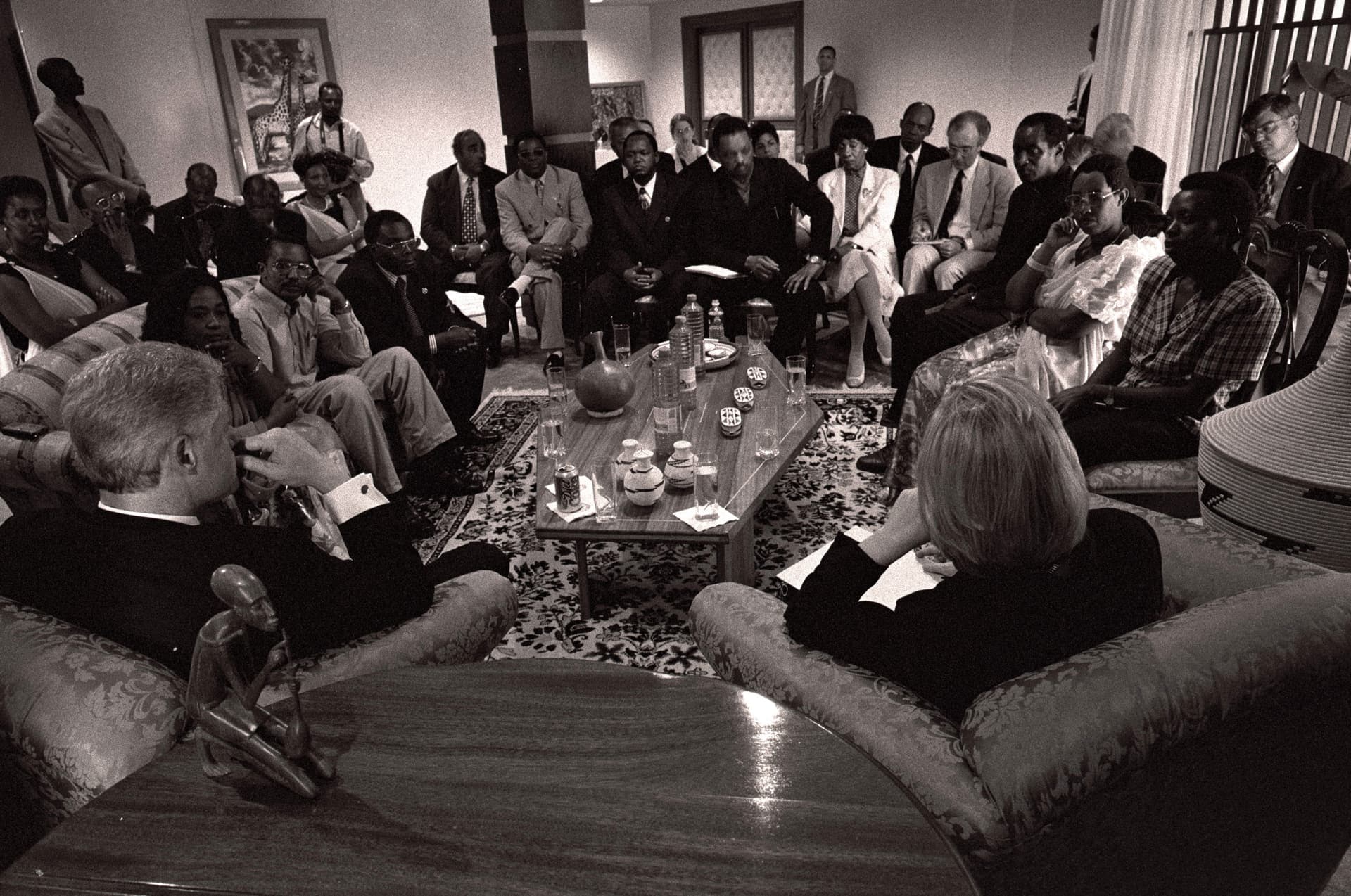 President Bill Clinton meeting with genocide survivors in Kigali, Rwanda