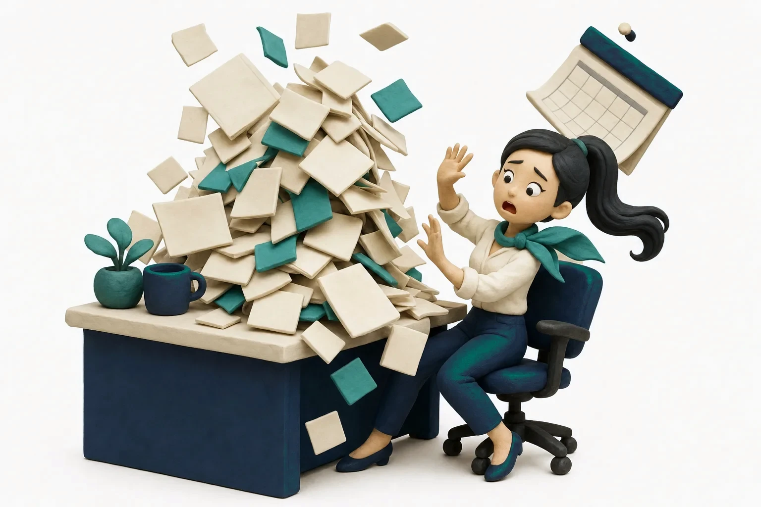 Buried under an avalanche of creative requests, the wall calendar slipping off its hook