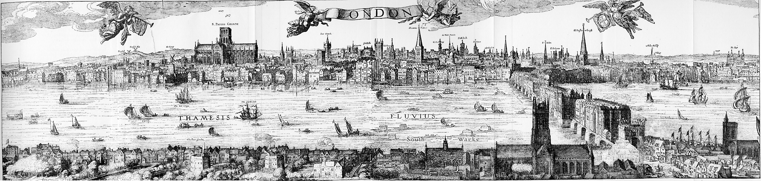 Panorama of London by Claes Visscher, 1616 - showing medieval London before the Great Fire