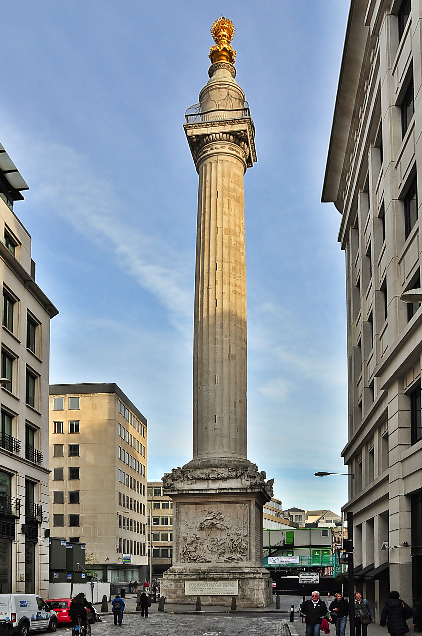 The Monument to the Great Fire of London - a 202-foot Doric column topped with a gilded urn of flames