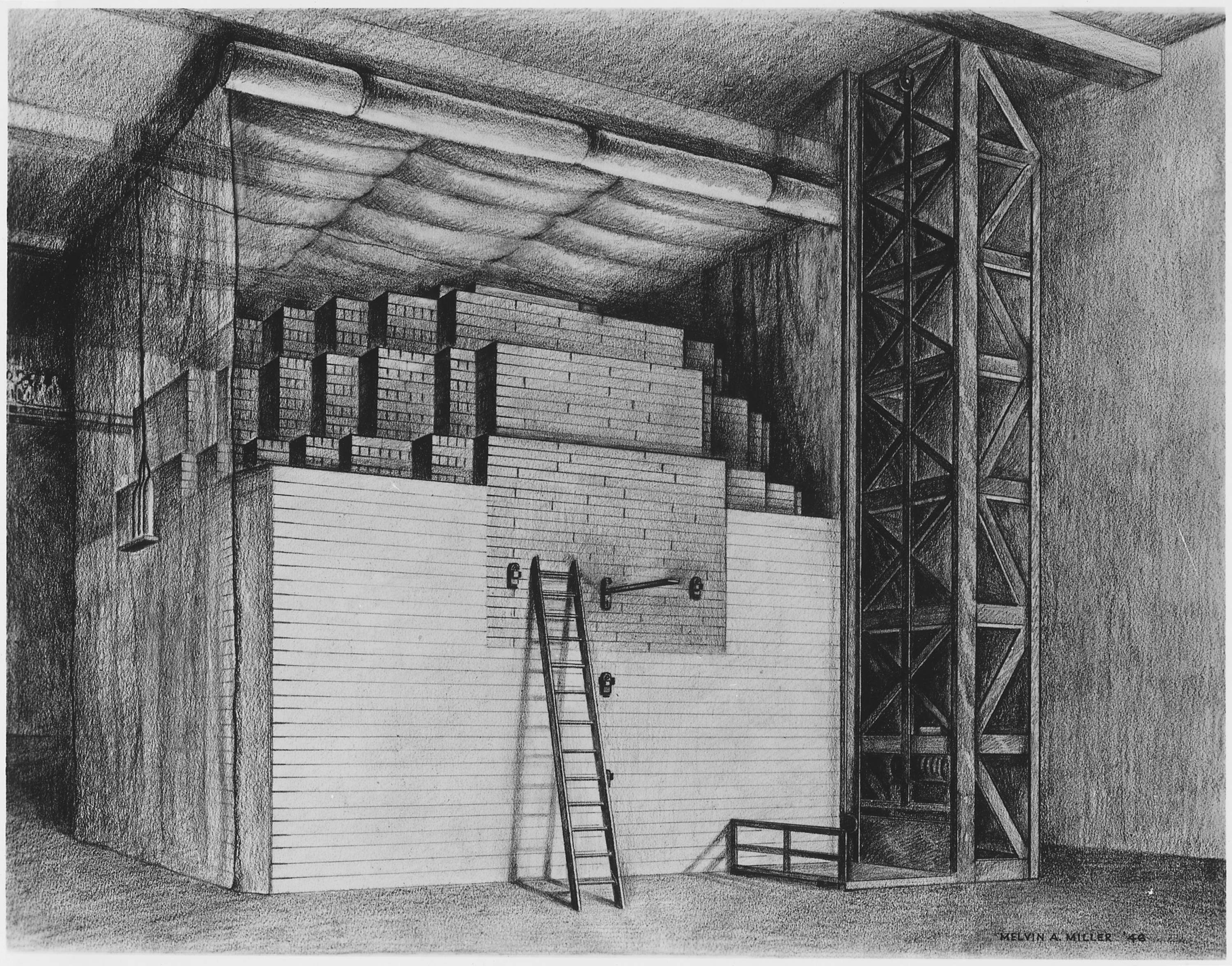 Chicago Pile-1, the first nuclear reactor, beneath Stagg Field